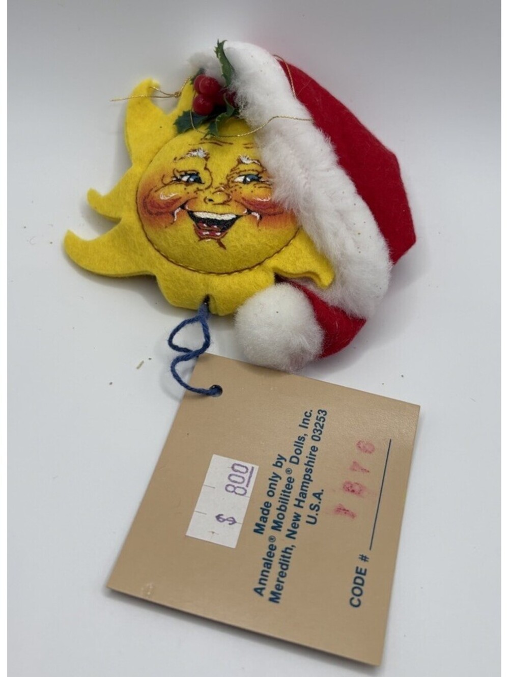 3" Annalee Sun with Santa Hat Ornament 1994 Christmas Holiday Original Tag 7876